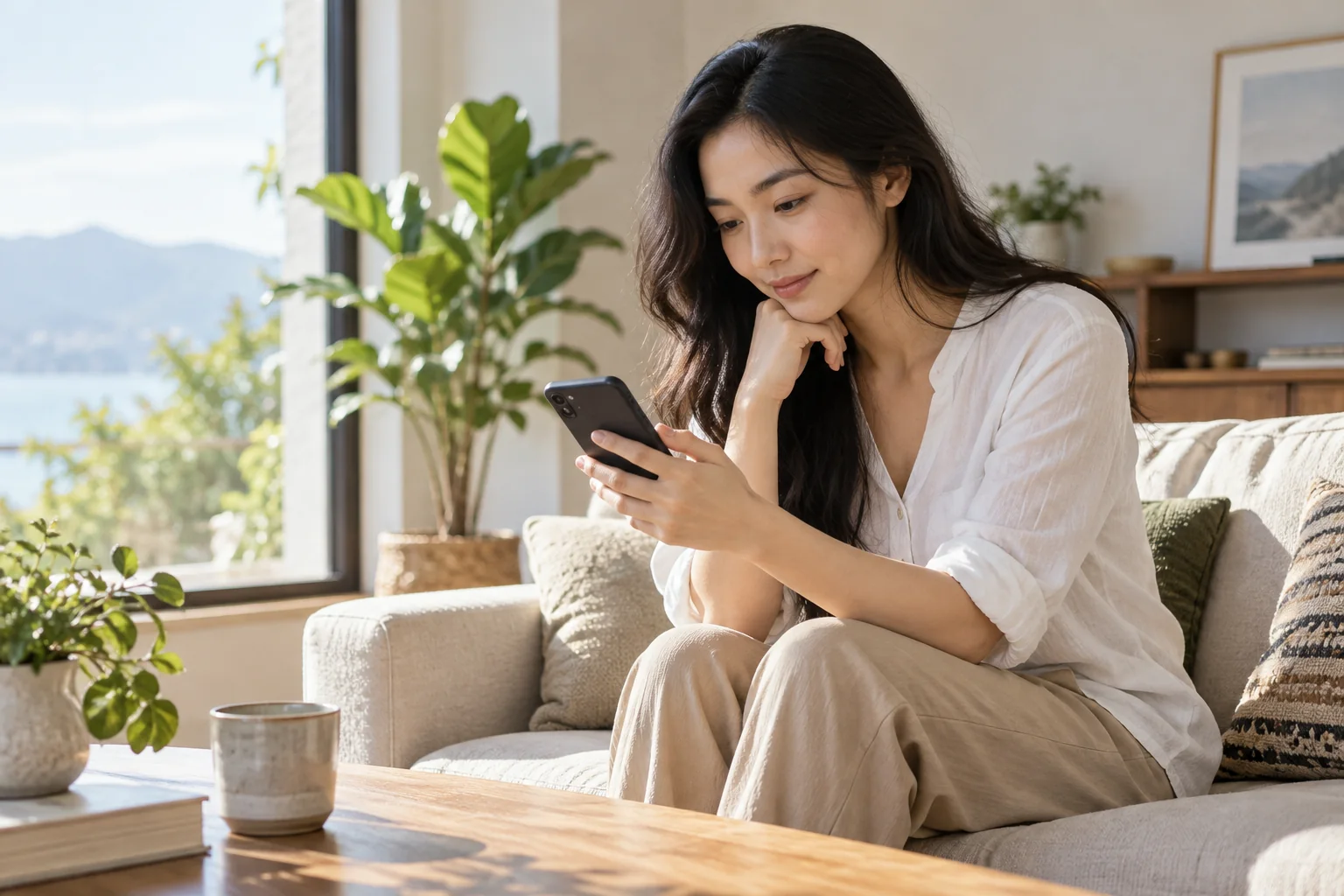 Minh họa AI: Người dùng kiểm tra điện thoại trong phòng sáng.