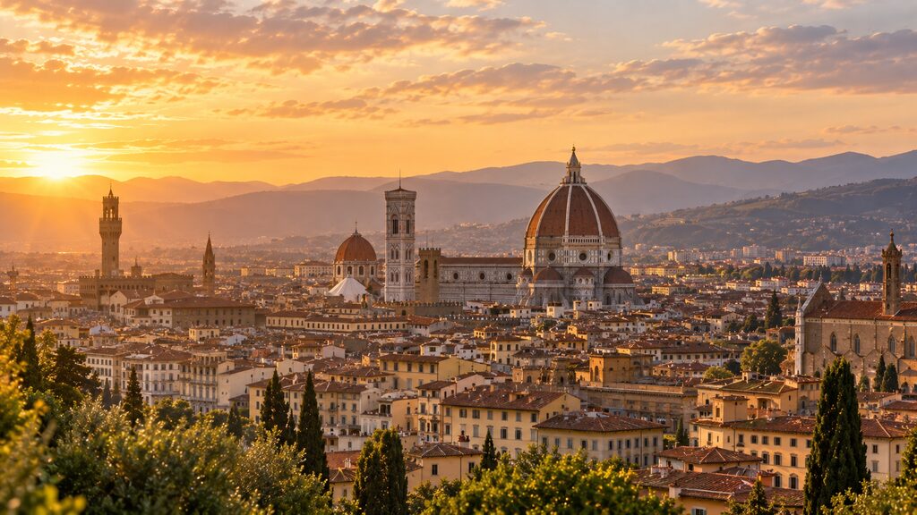 Toàn cảnh thành phố Florence với nhà thờ Duomo và mái ngói đỏ, vùng Tuscany, Ý