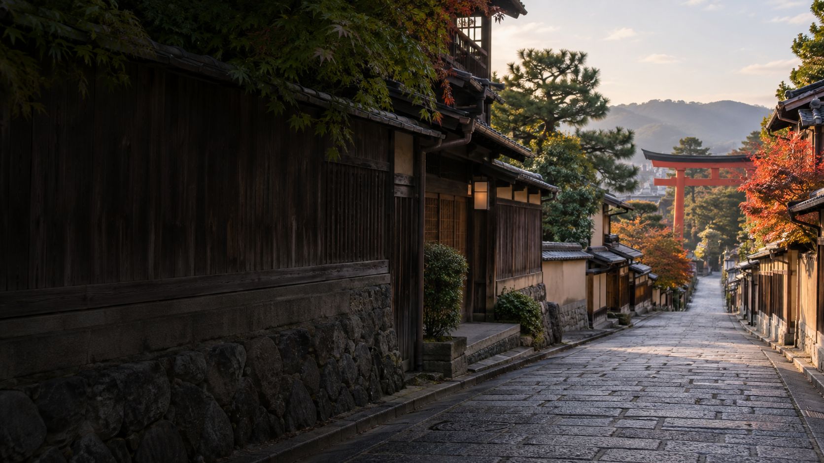 Con phố truyền thống ở Kyoto vào mùa thu