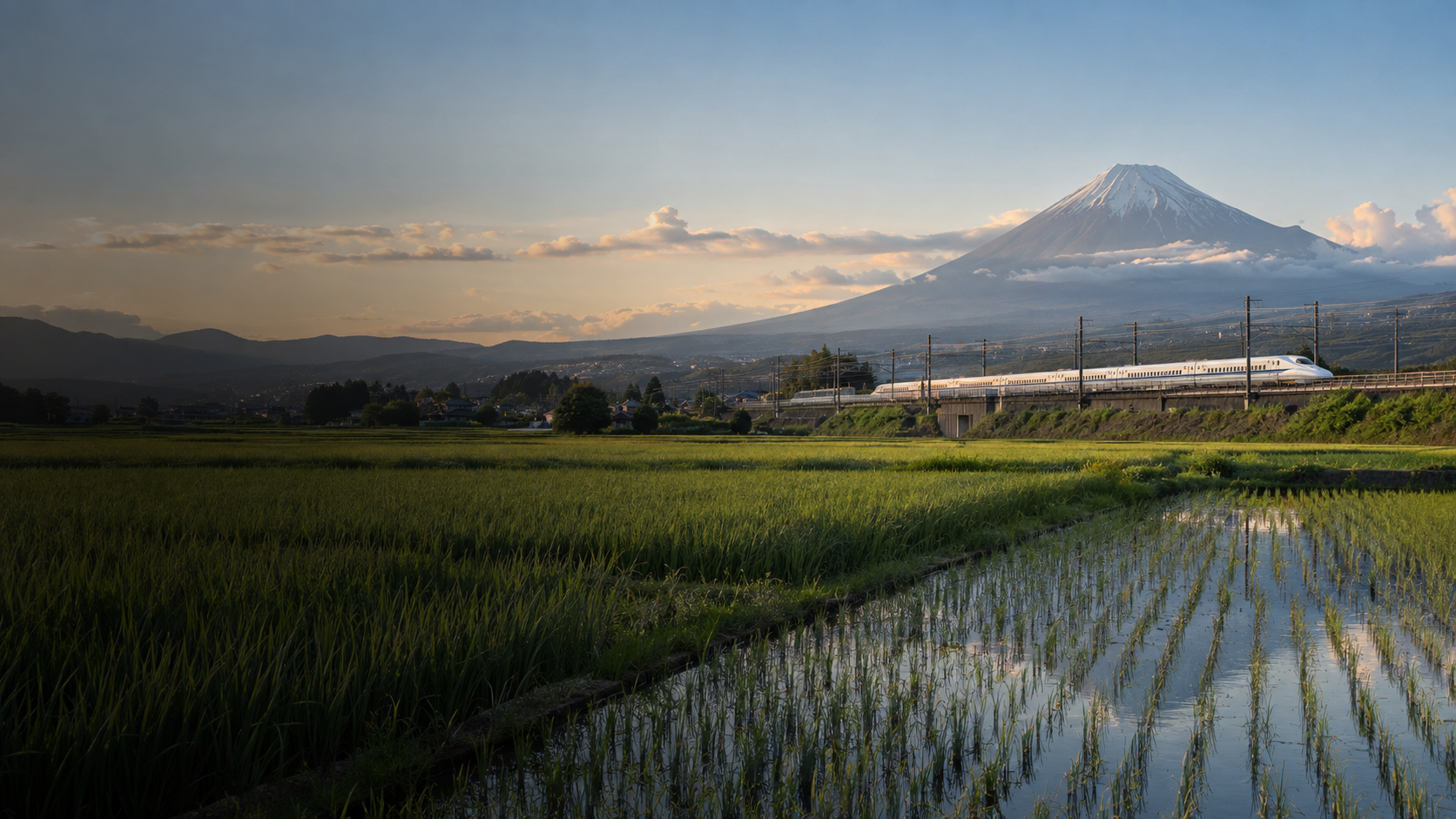 Tàu Shinkansen đi qua vùng nông thôn Nhật Bản