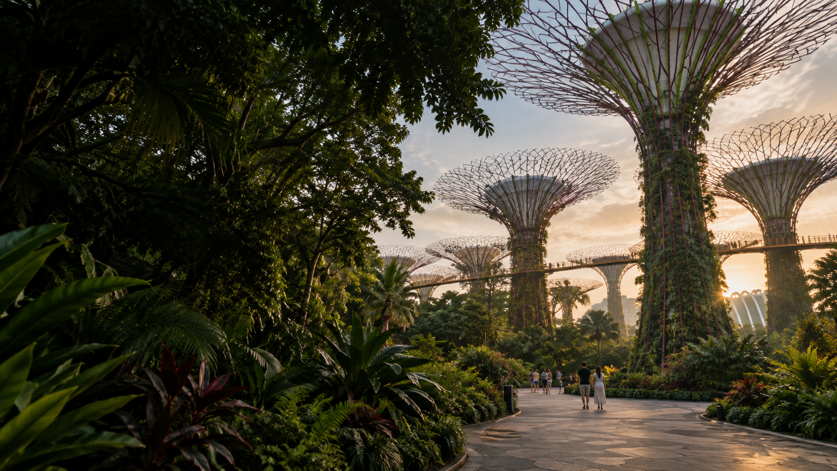 Supertree giữa vườn cây ở Gardens by the Bay, Singapore