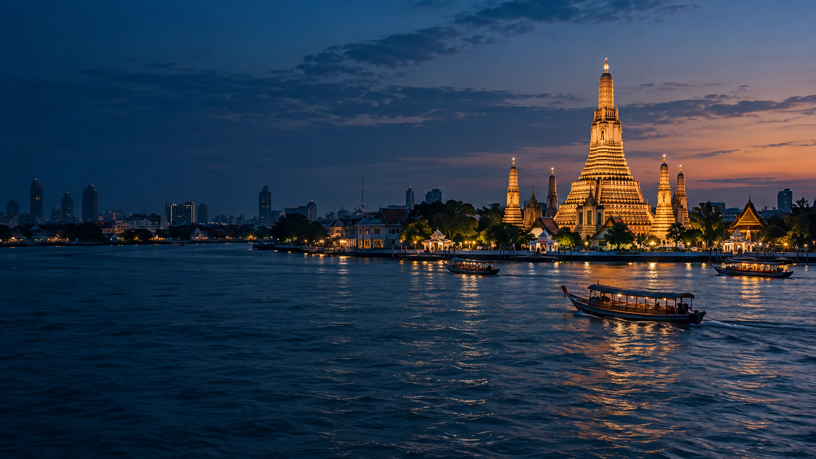 Chùa Wat Arun bên sông Chao Phraya ở Bangkok, Thái Lan